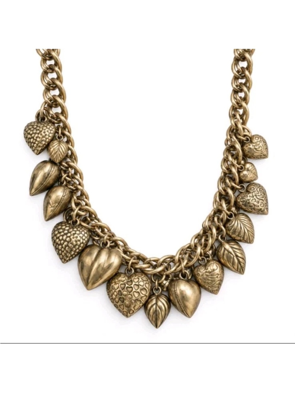 Vtg Pididdly Links Loaded Heart Charm Necklace Gold Tone Victorian Revival